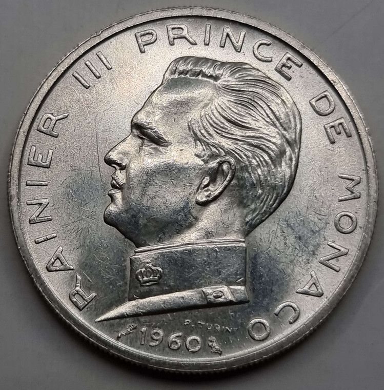 MONACO 1960 Rainier III 5 Francs Silver coin UNC