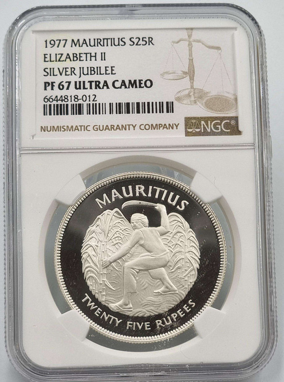 Mauritius 25 Rupees Silver Proof coin 1977 NGC PF67 UCA
