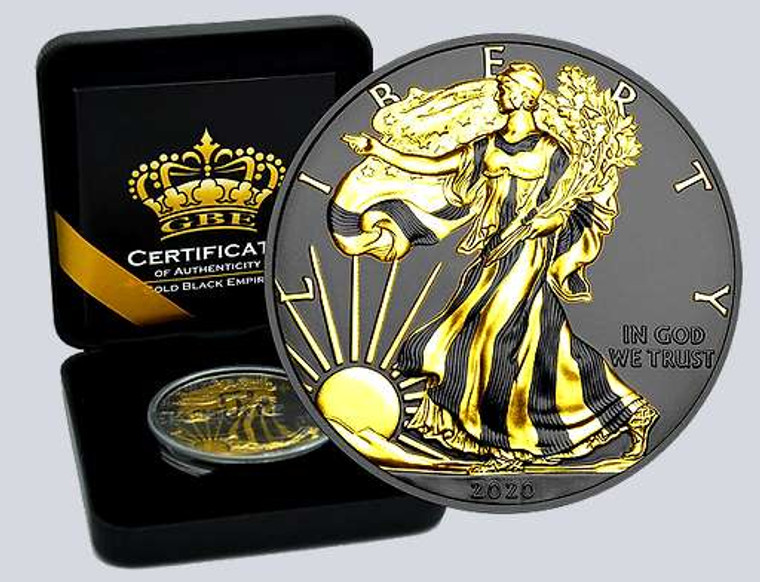 USA 2020 Walking Liberty Gold Black Empire Edition Silver Coin ruthenium and gold gilded