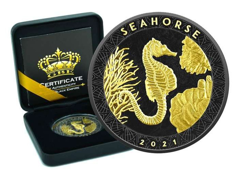 SAMOA 2021 SEA HORSE Gold Black Empire Silver Coin