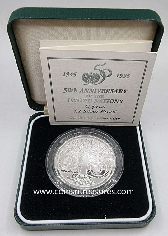 CYPRUS 1995 SILVER PROOF COIN POUND UN IN BOX + COA