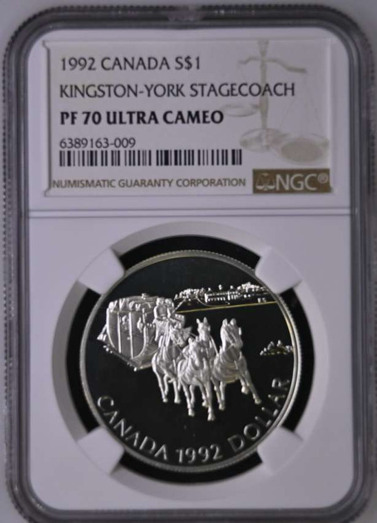 CANADA 1 DOLLAR SILVER PROOF COIN 1992 NGC PF70 POP 1