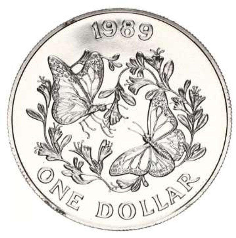 Bermuda Elizabeth II Dollar Silver coin 1989 Butterflies