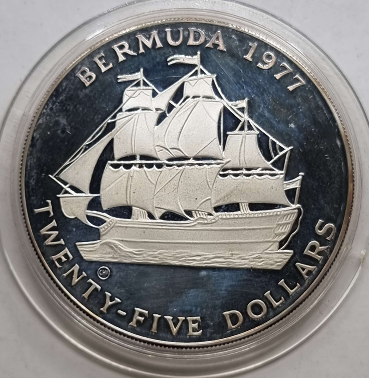 Bermuda 1977 silver jubilee Proof 25 dollars large coin Queen Elizabeth 55 g