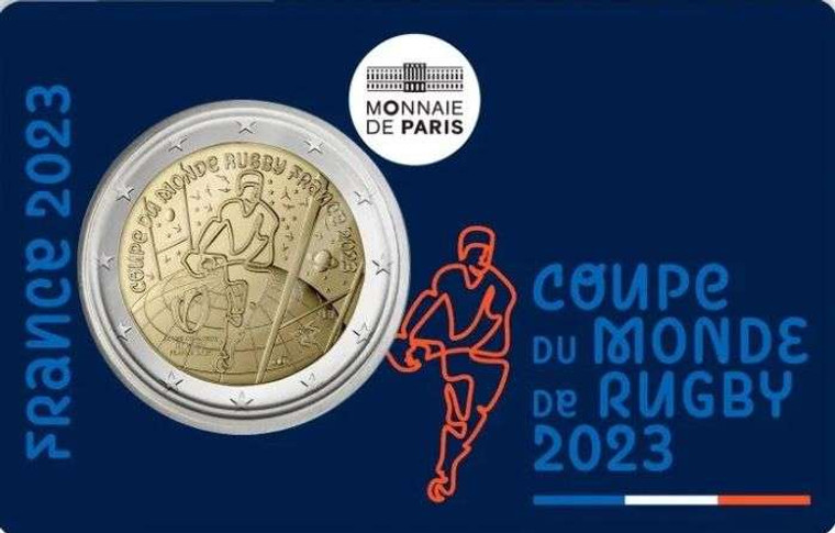 FRANCE 2023 2 Euro Rugby World Cup BU in coin card