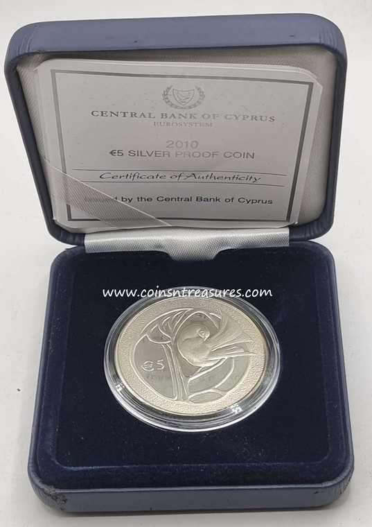 CYPRUS 2010 SILVER PROOF COIN 50TH ANNIVERSARY OF REPUBLIC OF CYPRUS IN BOX and COA