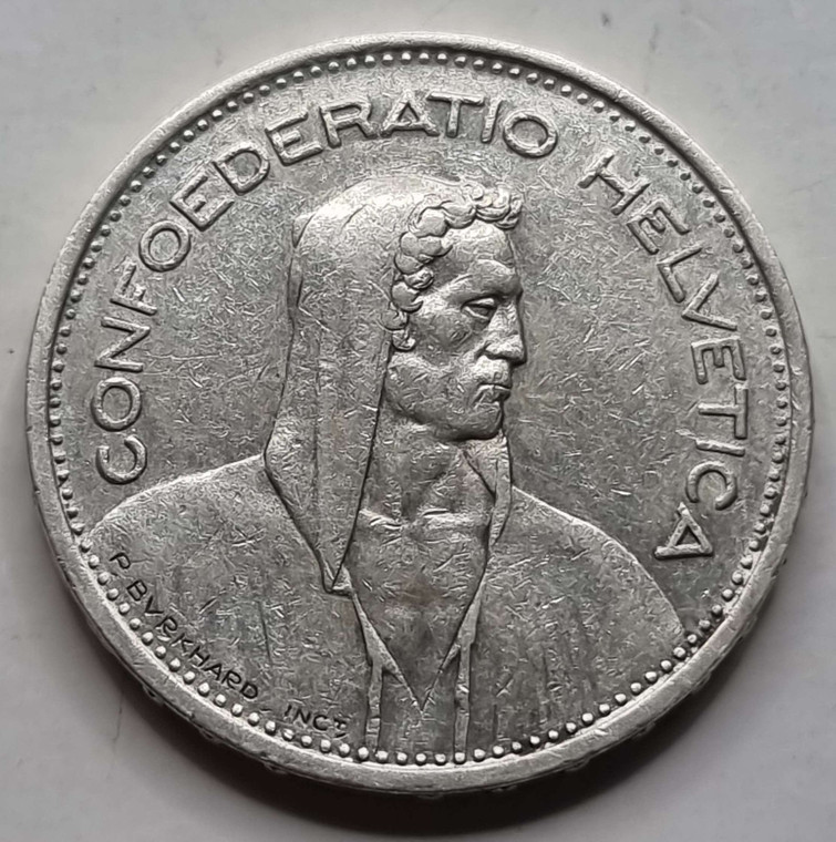 Switzerland 5 Swiss Francs Silver Coin 1950