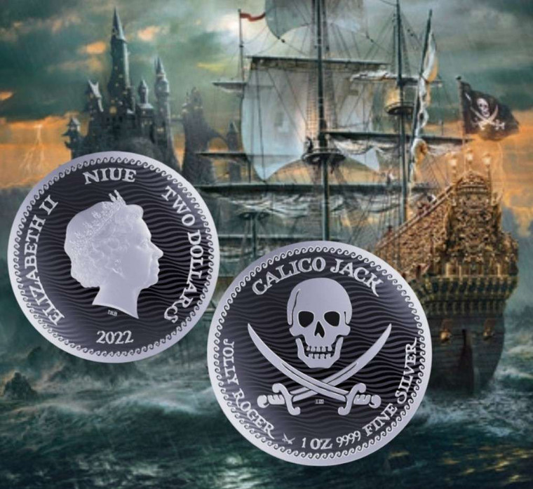 Niue 2022 Calico Jack - Jolly Roger Silver 1 oz Coin PIRATE