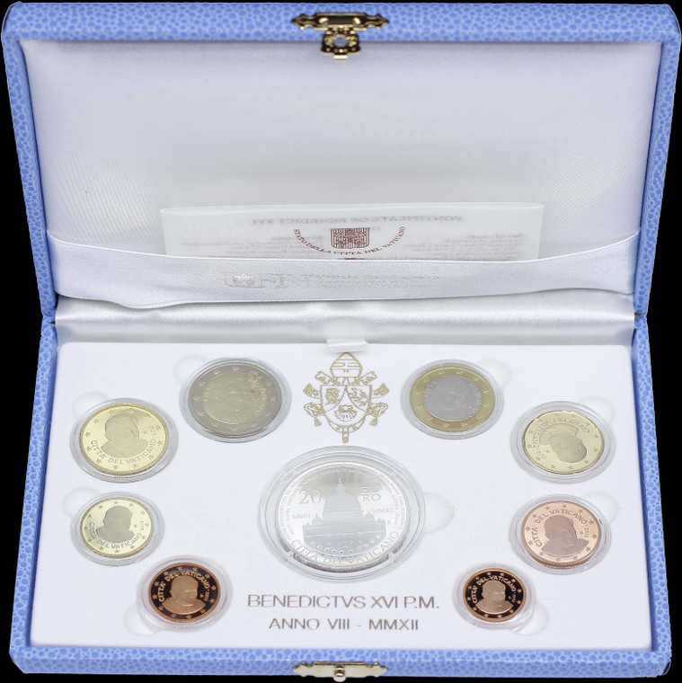 VATICAN 2012 COMPLETE YEAR EURO PROOF SET IN OFFICIAL COIN CASE WITH COA AND 20 EURO SILVER Pope Benedetto XVI