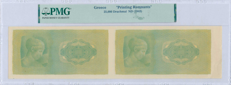 GREECE 2 X 25000 Drachmas 1943 Color proof SPECIMEN PRINTER REMNANTS BANKNOTES PMG