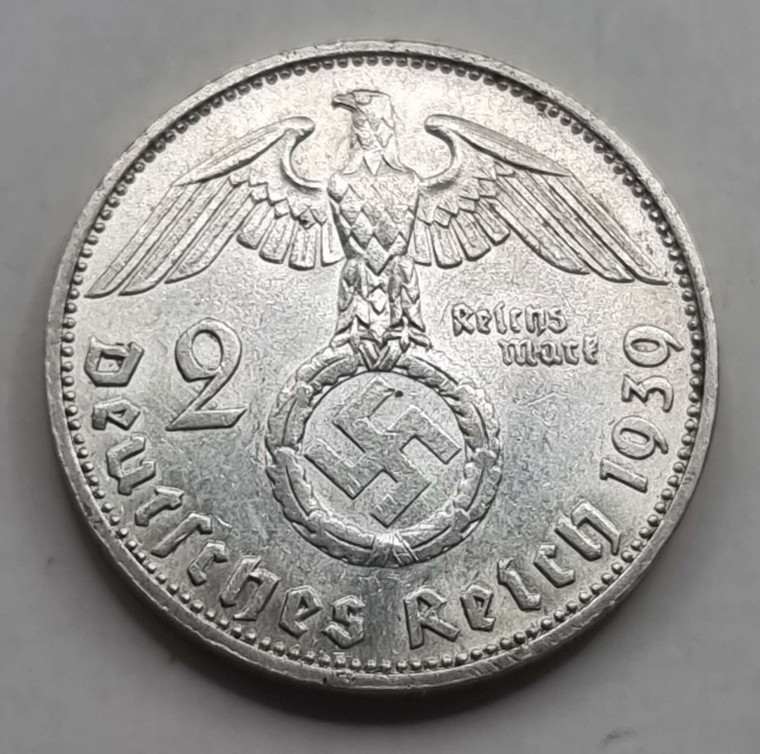 GERMANY WWII THIRD REICH 1939 SILVER 2 REICHSMARK