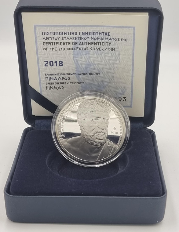 GREECE 2018 GREEK LYRIC POET PINDAR SILVER PROOF COIN