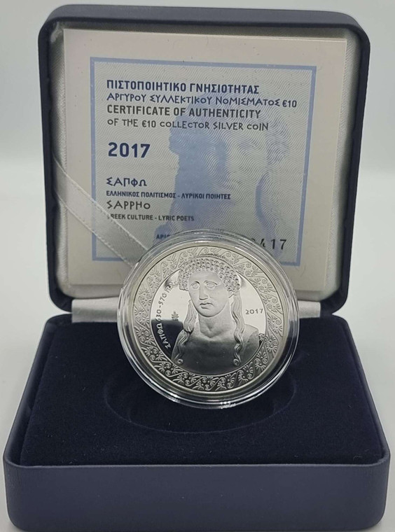 GREECE 2017 GREEK LYRIC POET SAPPHO SILVER PROOF COIN