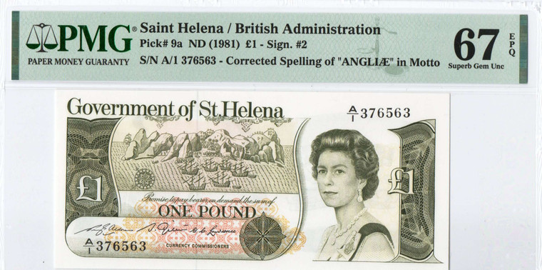 AFRICA SAINT HELENA 1981 1 POUND QEII P9a PMG 67 EPQ QUEEN ELIZABETH II