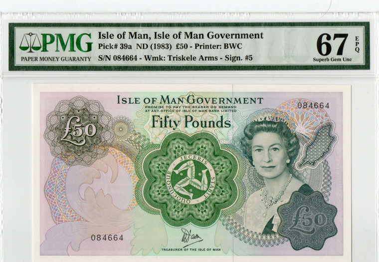 ISLE OF MAN 1983 50 POUNDS QEII P39a PMG 67 EPQ QUEEN ELIZABETH II