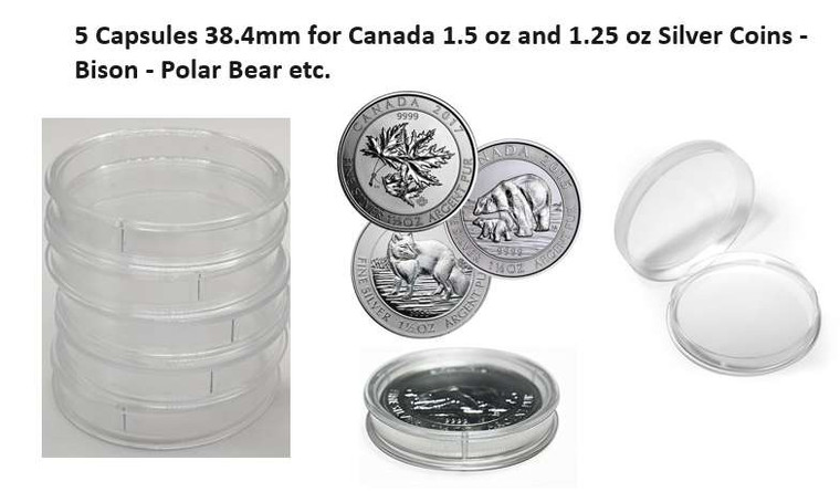 Coin Capsules 38.4mm for Canada 1.5 oz and 1.25 oz Silver Coins - Bison - Polar Bear