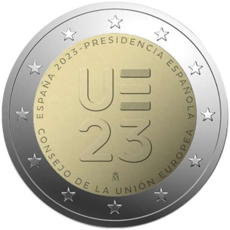 Spain 2023 2 Euro EU Presidency bu coin in capsule