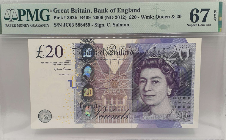 GREAT BRITAIN BANK OF ENGLAND 2006 (2012) 20 POUNDS QEII P392b PMG 67 EPQ QUEEN ELIZABETH II