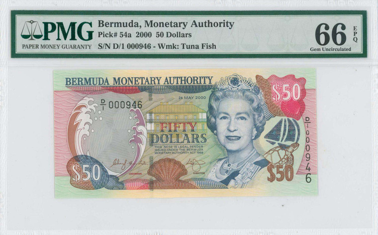 Bermuda 50 Dollars 2000 QEII Banknote P54a PMG 66 EPQ