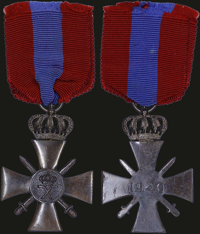 GREECE War cross and crown 1940 WWII with full original ribbon