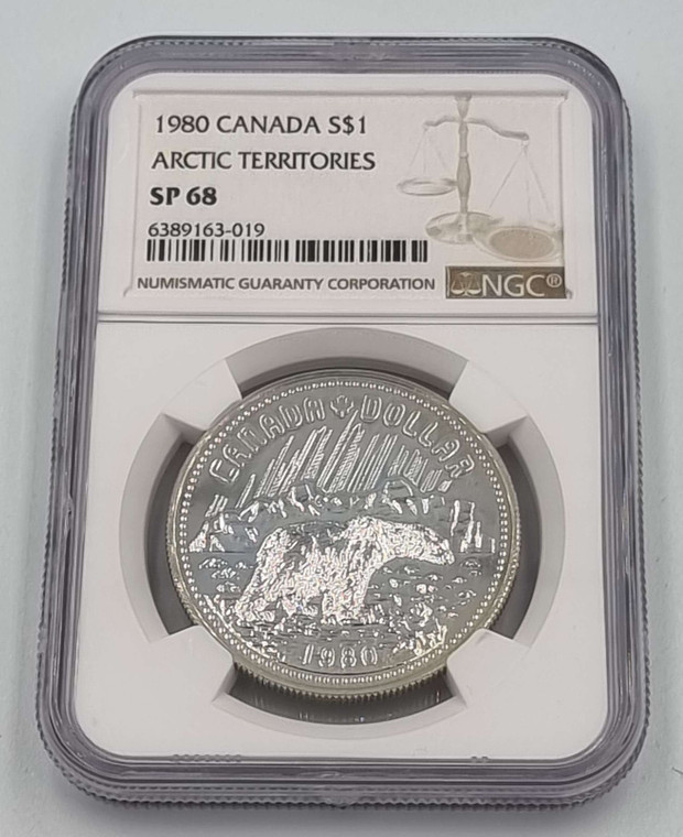 CANADA 1 DOLLAR 1980 SILVER Arctic Territories COIN NGC SP68