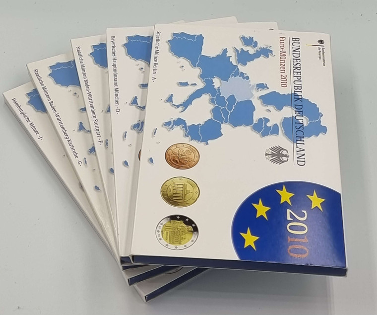 GERMANY 2010 YEAR EURO PROOF COIN 5 SETS (A, D, F, G & J)