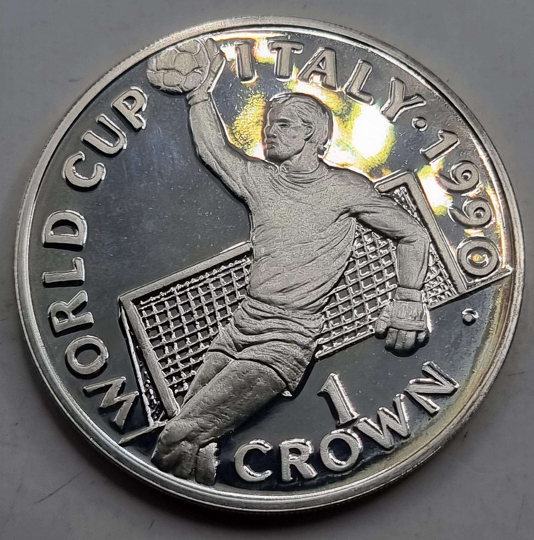 GIBRALTAR FOOTBALL WORLD CHAMPIONSHIP ITALY 1990 SILVER PROOF CROWN COIN