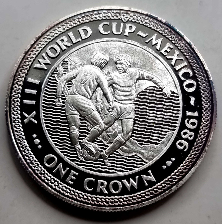 ISLE OF MAN 1986 FOOTBALL WORLD CUP MEXICO 2 SILVER PROOF CROWN COIN