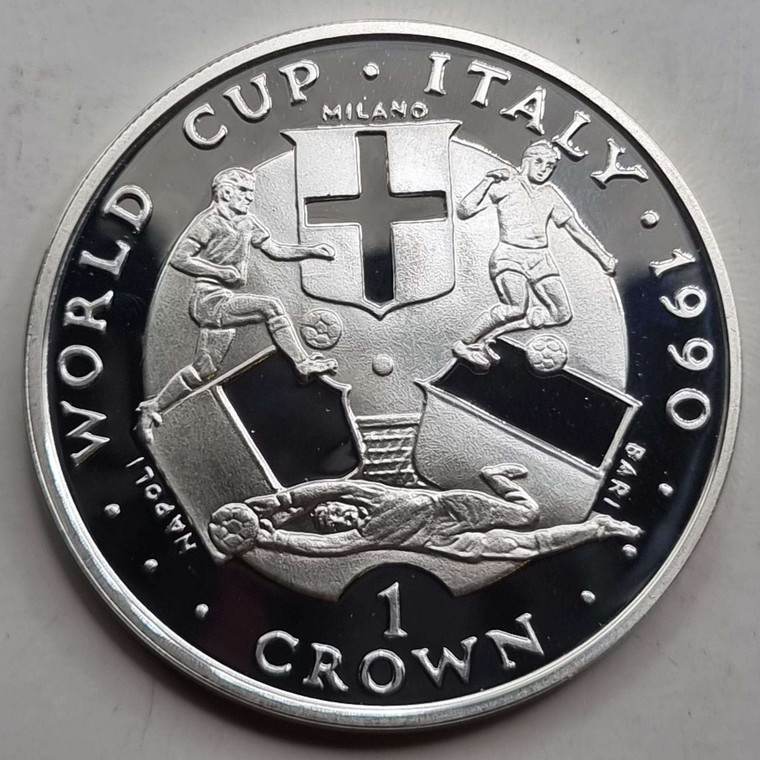 ISLE OF MAN WORLD CUP ITALY 1990 SILVER PROOF CROWN COIN