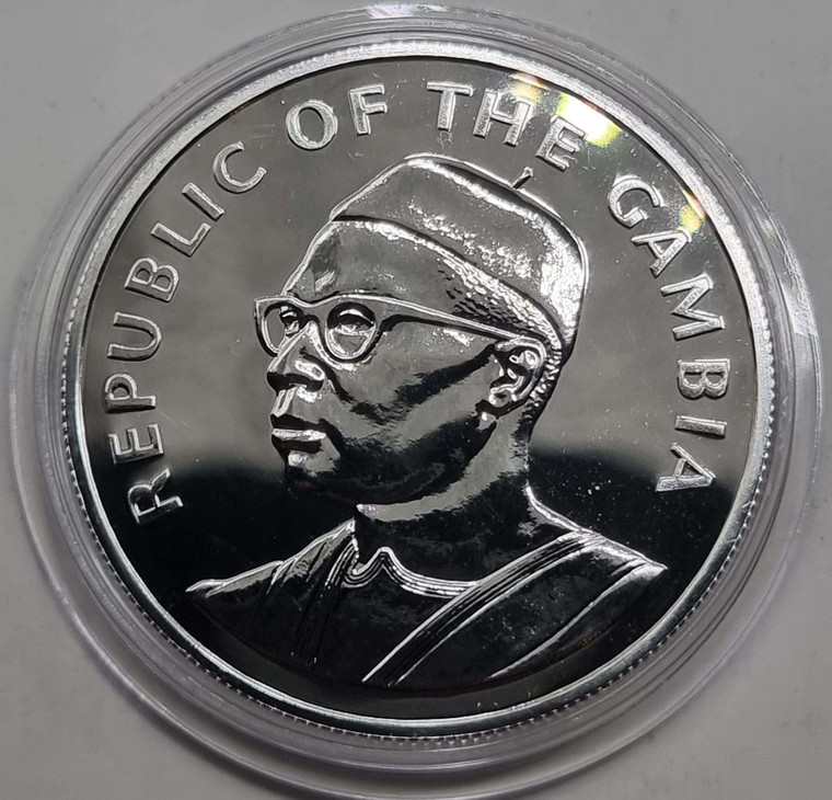 Gambia 10 Dalasis Silver Proof coin 1975 Independence Anniversary