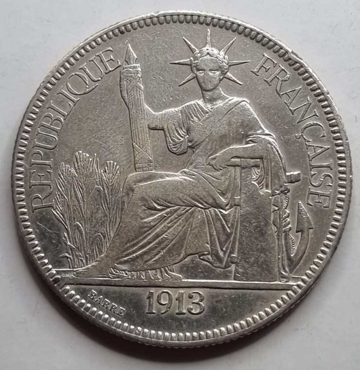 French Indochina Silver Piastre coin 1913 A Paris mint