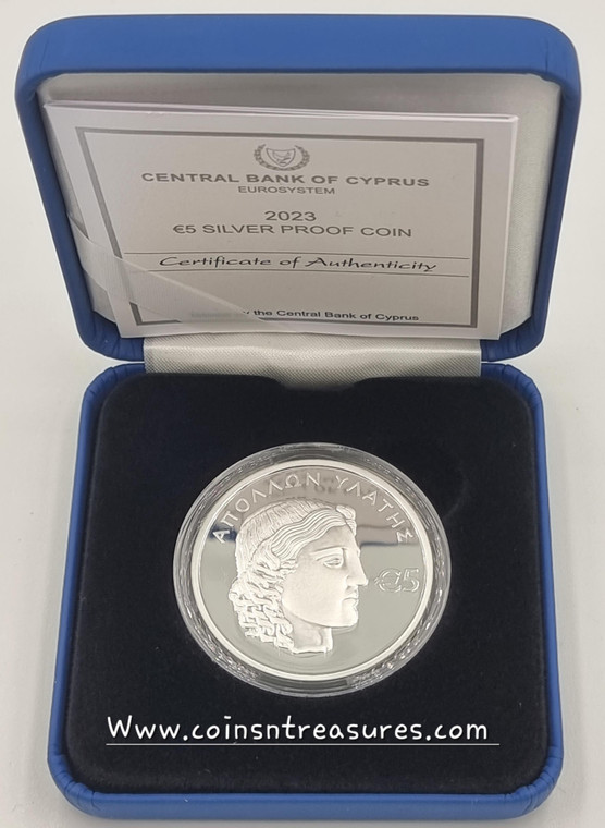 CYPRUS 2023 SILVER PROOF 5 EURO COIN GOD APOLLON HYLATES