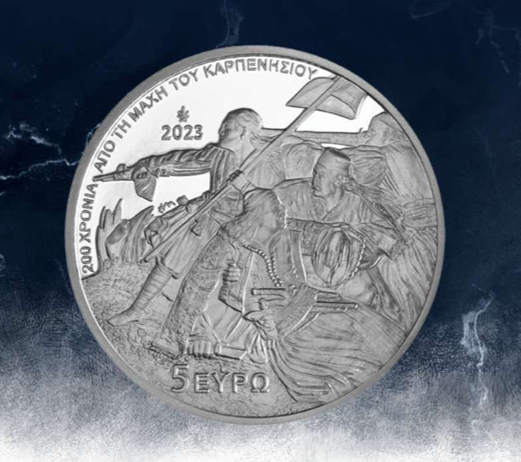 GREECE 2023 5 EURO BATTLE OF KARPENISI SILVER COIN