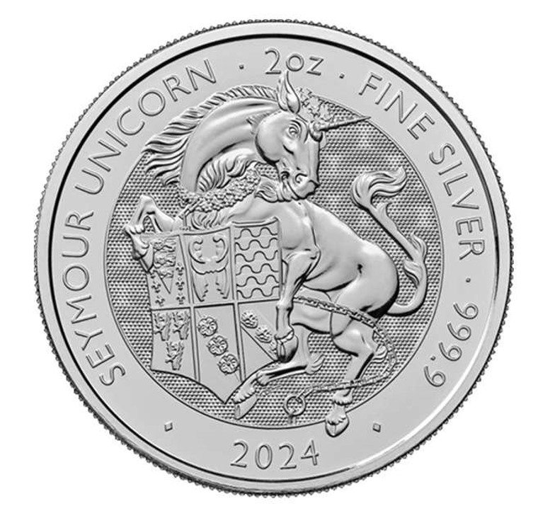 UK 2 oz Silver Coin Tudor Beasts Unicorn 2024 BU £5