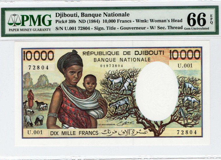AFRICA DJIBOUTI 1984 10000 FRANCS P39b PMG 66EPQ