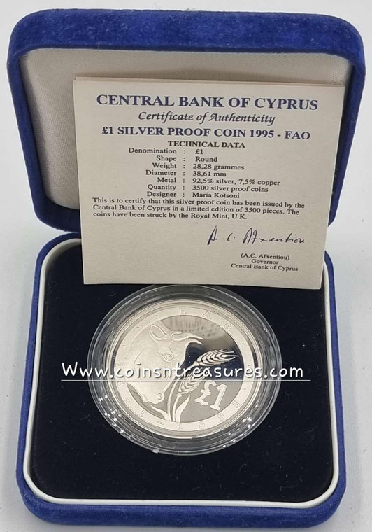 CYPRUS 1995 SILVER PROOF ONE POUND COIN FAO BULL