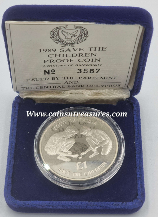 CYPRUS 1989 SILVER PROOF 1 POUND SAVE THE CHILDREN