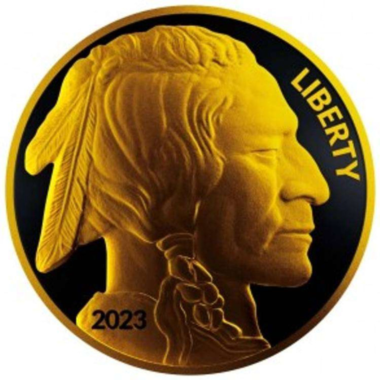 AMERICAN SILVER BUFFALO ROUND 2023 1 OZ BLACK PLATINUM 24K GOLD GILDED COIN