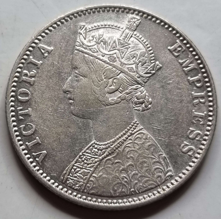 British India Silver 1 rupee 1900 Victoria Gothic style