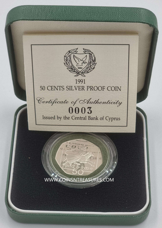 CYPRUS 1991 SILVER PROOF 50 CENTS COIN LOW NO 0003