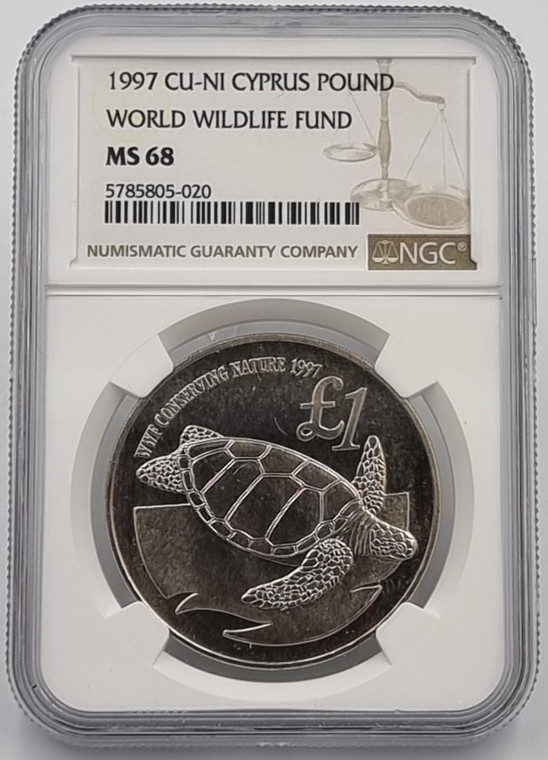 CYPRUS 1997 1 POUND COIN WWF TURTLE CUNI NGC MS68
