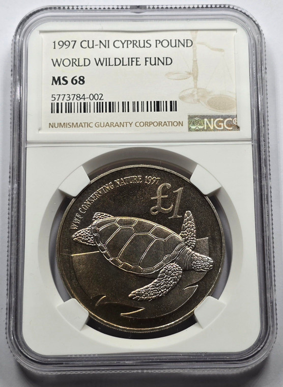 CYPRUS 1997 1 POUND COIN WWF TURTLE CUNI NGC MS68