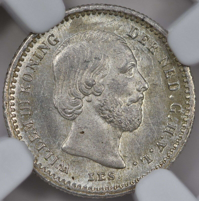 NETHERLANDS SILVER 5 CENTS COIN 1887 WILLIAM III NGC MS66
