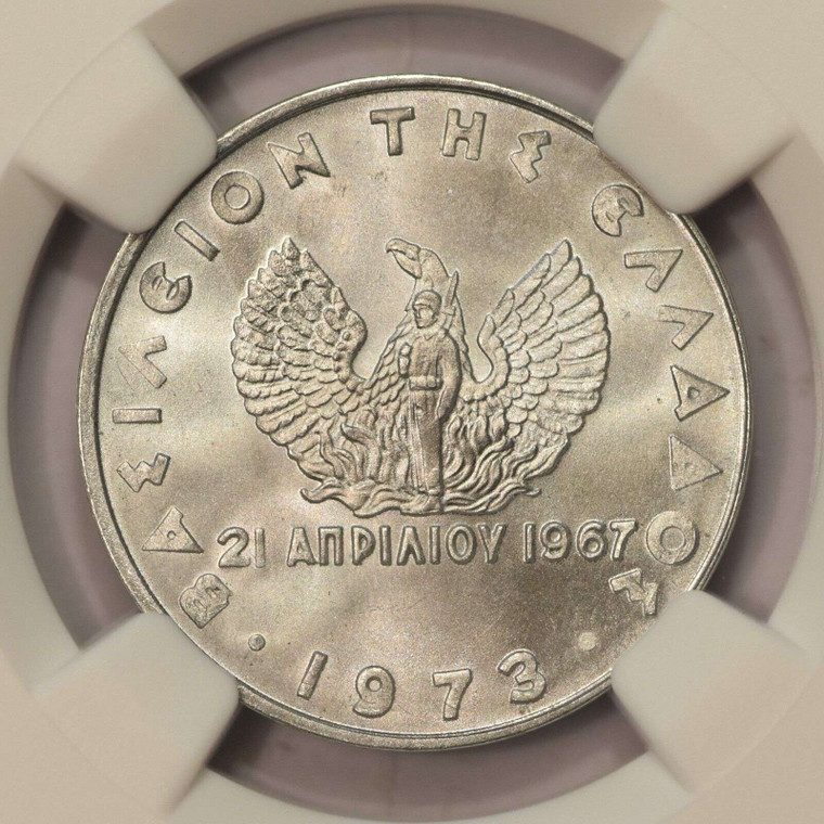 GREECE 20 LEPTA 1973 COIN KING CONSTANTINE II NGC MS67