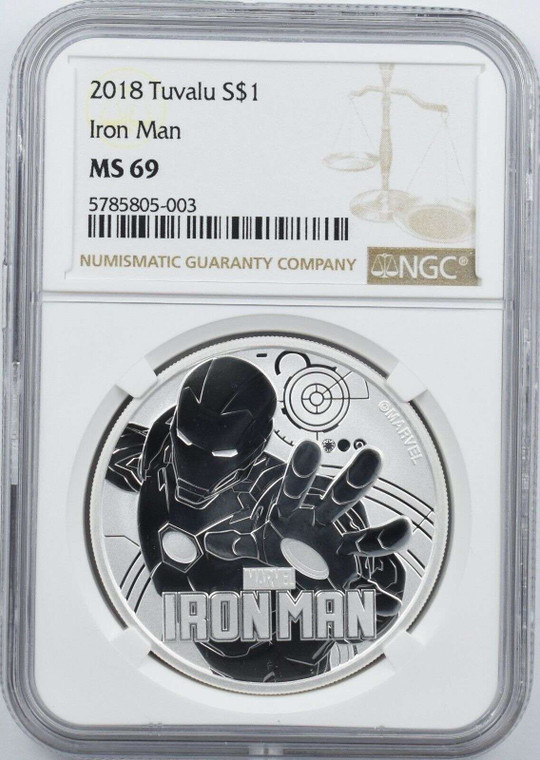 TUVALU MARVEL IRON MAN 2018 SILVER COIN NGC MS69