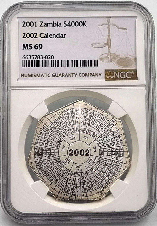 ZAMBIA 4000 KWACHA SILVER 2001-2002 CALENDAR NGC MS69