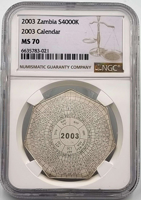 ZAMBIA 4000 KWACHA SILVER 2003 CALENDAR NGC MS70