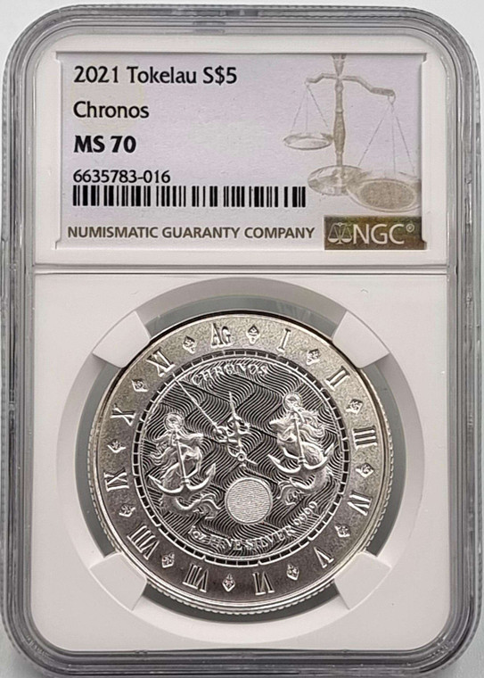 TOKELAU 2021 CHRONOS SILVER 1 oz .9999 NGC MS70 TOP POP