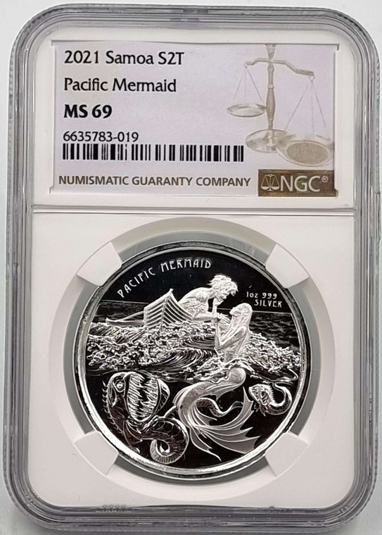 SAMOA 2 TALA 2021 PACIFIC MERMAID SILVER 1 oz COIN NGC MS69