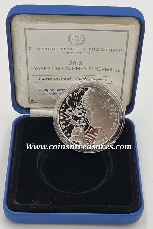 CYPRUS 2013 SILVER PROOF 5 EURO CENTRAL BANK 50 YEARS